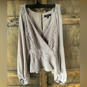 Lulu's Lace Wrap Blouse - Soft Taupe